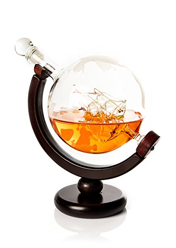 Whiskey Decanter Globe set with 2 etched Globe Whiskey Glasses & 8 stainless steel Whiskey Stones - for Vodka, Scotch, Liquor, Bourbon, Whiskey and Wine - 850ml Gift Set - Golden Moose - Thumbnail 3