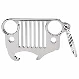 Nuoxinus Car Key Chain Ring, Cool Grill Keychain & Bottle Opener with Laser-Cut 304 Stainless Steel for Jeep Wrangler, Men, Women, Driver, Automotive Enthusiasts (Silver)