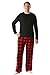 #followme Polar Fleece Pajama Pants Set For Men/Sleepwear,Black Top / Red Buffalo Plaid Pant,Medium