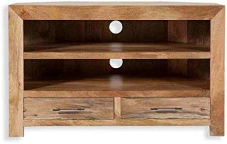 Petite Mango Wood Corner TV Unit - Perfect Television Stands For Any Hallway, Living Rooms, Dining Room, Conservatory and Bedroom in Lacquered Finish