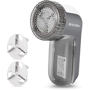 BEAUTURAL Fabric Shaver and Lint Remover, Sweater Defuzzer with 2-Speeds, 2 Replaceable Stainless Steel Blades, Battery Operated (Grey)