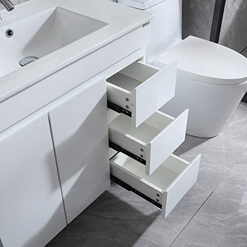 Wonline 32" Bathroom Vanity and Sink Combo Cabinet Undermount Ceramic Vessel Sink Chorme Faucet Drain with Mirror Vanities Set