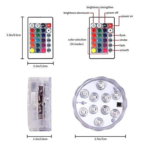 Submersible Led Lights Waterproof Multi-color Battery Remote Control, Party Perfect Decorative Lighting, Suitable for Aquarium Lights, Christmas, Halloween, Etc. IP68 Waterproof Rating (4Pack)