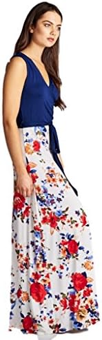 Tua USA Women's Sleeveless Print Surplice Long Maxi Dress (Small, Navy Floral Print)