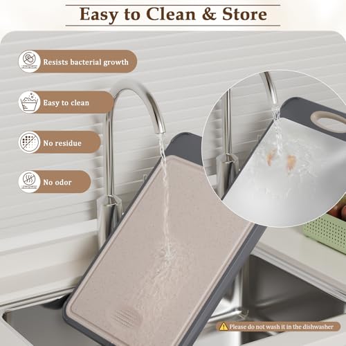 GUANCI Cutting Board for Kitchen Double Sided 304 Stainless Steel Chopping Board Food-Grade Stainless Steel and Wheat Straw PP Large Size 16”×11” Easy to Clean