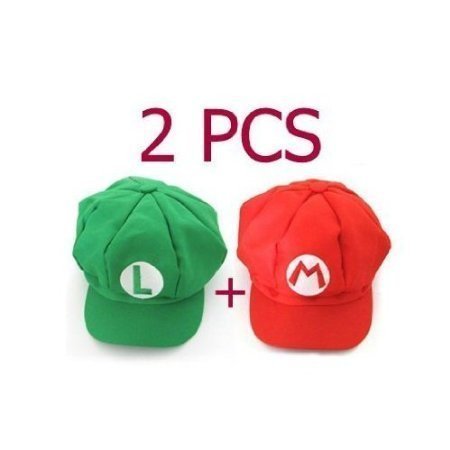 2PCS Super Mario Bros Hat Mario Luigi Cap Cosplay Red Green