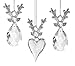 BANBERRY DESIGNS Antler Christmas Ornaments - Set of 3 Glass Reindeer with Silver Glitter Antlers - Woodland Deer Head Hanging Xmas Ornaments