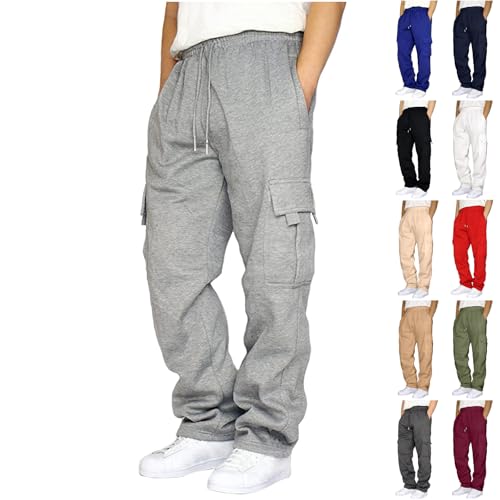 Joggers for Men UK, Tracksuit Bottoms Men, Baggy Sweatpants Fleece Cargo Trousers Jogging Bottoms Loose Fit Elasticated Waist Casual Gym Pants with Pockets