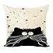 NYKKOLA Soild Linen Cute Cat Throw Pillow Covers Set of 4, Decorative Pillowcase Cushion Cover for Sofa Bedroom Car 18 x 18 Inch 45 x 45 cm (Style 13)