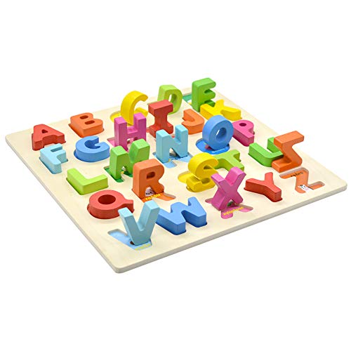 GEMEM Alphabet Puzzle Wooden Upper Case Letters ABC and Number Learning Blocks Board Toys for Toddlers Preschools Above 2 Year Old Pack of 2