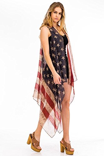 Patriotic American Flag Distressed Kimono Cardigan Sleeveless Vest Or Scarf Vintage Boho 4th Of July Or Beach Kimono Flowing Summer Vest