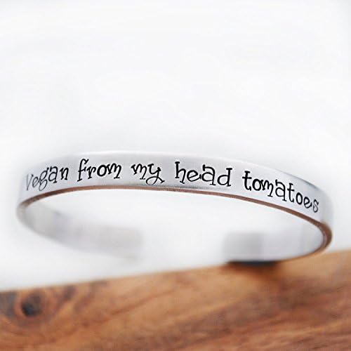 Vegan from My Head Tomatoes To My Toes Funny Cuff Bracelet Hand Stamped Jewelry for Women Plant Based