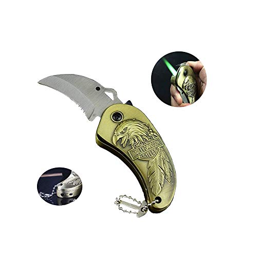 FengFang Windproof Lighter Metal Inflatable, Adjusting The Flame Size Folding Knife Butane Torch
