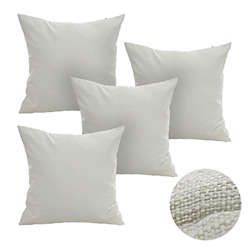 Deconovo Fashionable Throw Cushion Covesr Soft Pillow Covers with Invisible Zipper Hand Made Pillow Cases for Bed 18 x 18 Inch Cream Set of 4 ( Only Case, No Insert )