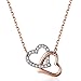 Lelekiss Rose Gold Swarovski Crystal Interlocking Hearts Pendant Necklace for Women, 18''