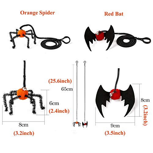 Halloween 2 Pcs Cat Kitten Toys, Flying Finger Pet Toys with Bat Spider Design, Cat Halloween Elastic Springs Finger Teaser Toys, Interactive Pet Teaser Toy with Bell, Cats Scratchers Accessories - Thumbnail 3