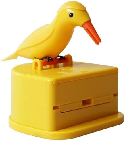 Funny Bird Automatic Toothpick Dispenser - Push-Type Toothpick Holder With Storage Box, Yellow & Green