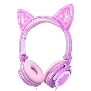 Kids-Headphones-with-Cat-EarLobkin-Wired-Headphones-Over-Ear-for-ChildrenFoldable-Headphone-with-Glowing-Light-for-Kindle-Fire-Samsung-iPad-Tablets-purple LOBKIN Kids Headphones, Cat Ear LED Light Up Wired Headphones Over Ear with 85dB Volume Limited Hearing Protection,Cute…