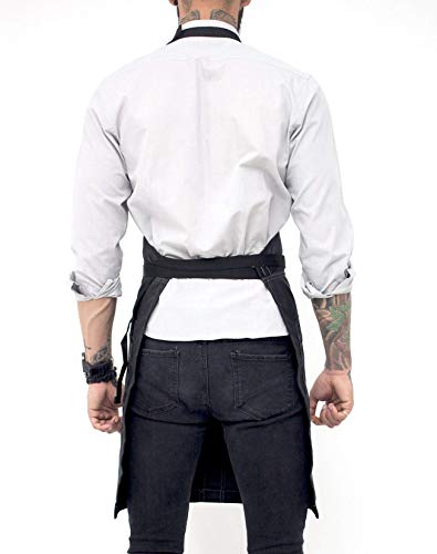 No-Tie Barber Black Apron – Coated Heavy-Duty Nylon, Water and Chemical Resistant, Zipped Pockets, Split-Leg – Adjustable for Men, Women – Pro Hair Stylist, Colorist, Artist, Bartender - Thumbnail 4
