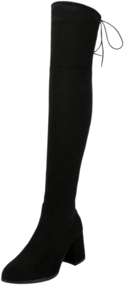 Women Elegant Low Heel Stretch Long Boots Slip on