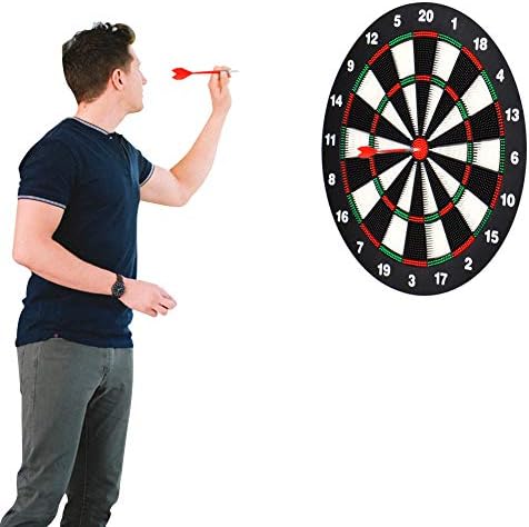 Dart board with darts and tip.