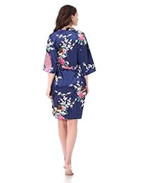 gusuqing bata tipo kimono de manga corta nupcial de seda con estampado de pavo real para dama
