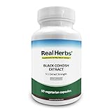 Real Herbs Black Cohosh Extract - Derived from 3,000mg of Black Cohosh with 5 : 1 Extract Strength - Reduces Hot Flashes, Anxiety & Mood Swings, Improves Sleep Quality - 50 Vegetarian Capsules