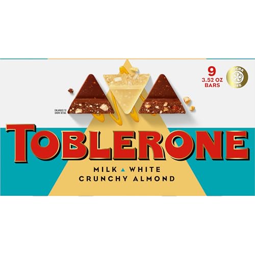 TOBLERONE ASSORTED CHOCOLATE BARS VARIETY PACK (MILK, WHITE, & SALTED CARAMELIZED ALMONDS), BULK CHOCOLATE, 1 GIFT BOX (9 BARS)