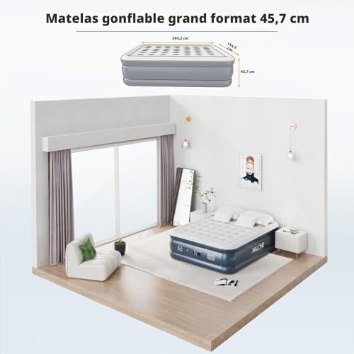NALONE Double inflatable mattress, inflatable bed, electric double air mattress, quick inflation in three minutes, durable, for home use and receiving guests, 201 x 150 x 46 cm