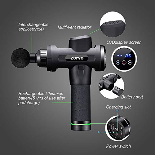 zorvo [Upgrade Version] Muscle Massage Gun-Hand Held Deep Tissue Muscle Massager-Cordless Percussion Massager-Professional Personal Massage Device-20 Speed and Ultra Quiet Technology - Thumbnail 6