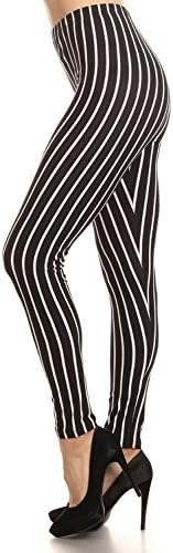 Comfy Stretch Leggings For Women Ankle Length One Size Fits Most - Black and White Stripe
