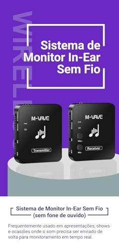 VEDO M-VAVE WP-10 Sistema de Monitor In-Ear Sem Fio 2.4GHz - Transmissor e Receptor IEM, Baixa Latência <12ms, 30m Alcance, 7h Bateria, p/Guitarra, Baixo e Palco.
