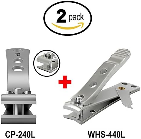 Bundle of 2 Items: CP-240L 4mm Wide Jaw Straight Blade Nail Clipper + WHS-440L 4mm Wide Jaw Curved Blade Nail Clipper Swingout Nail File (2 Pack)