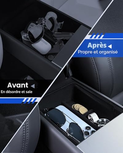 LANTU 4 Pack Accessories for Tesla Model Y 2025-2026 Juniper Center Console Organizer, Armrest Storage Box, Hidden Box and Cup Holder (Flocking)
