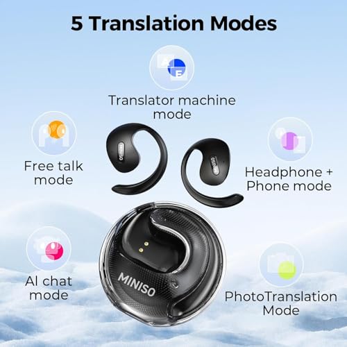 MINISO X15PRO AI Headphones Translators, Instant Voice Translator 3 in 1 Real Time in 134 Languages with App, Compatible with iOS and Android, Pink