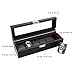 SWEETV Large Watch Organizer for Men - 6 Watches Slots, Luxury Faux Leather Watch Boxes Jewelry Display Case Storage w/Glass Top, Lockable Metal Buckle, Black