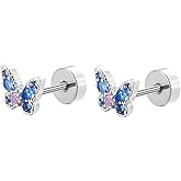 Niaspi Butterfly Stud Earring for Women Colorful Cubic Zirconia Butterfly Post Flat Back Earrings Studs Dainty Cartilage Helix Piercing Jewelry