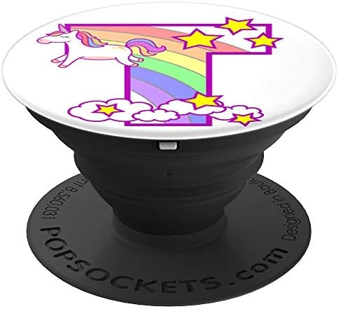 Letter T with unicorn and rainbow birthday gift for girls - PopSockets Grip and Stand for Phones and Tablets