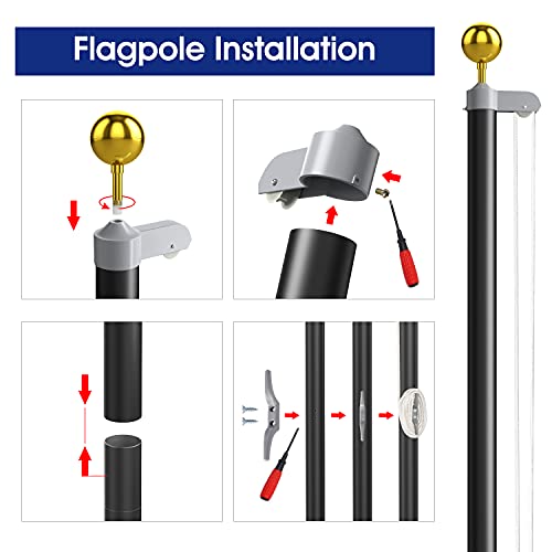 WinisKi 20ft Flag Pole Kit Black Heavy Duty Residential Flagpole