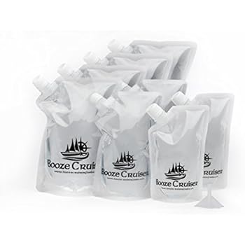 Booze Cruiser Flask Set Perfect For Cruises and Travel or Anywhere You Want a Rum Runner Cocktail Plastic Flask Kit (4x32oz, 2x16oz, 2x8oz + Funnel)