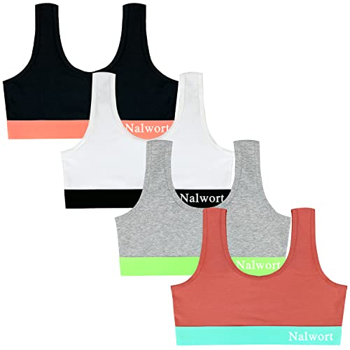 Nalwort Girls Cotton Bra Teens Sports Bra Training Bras for Girls & Teens 4 Pack