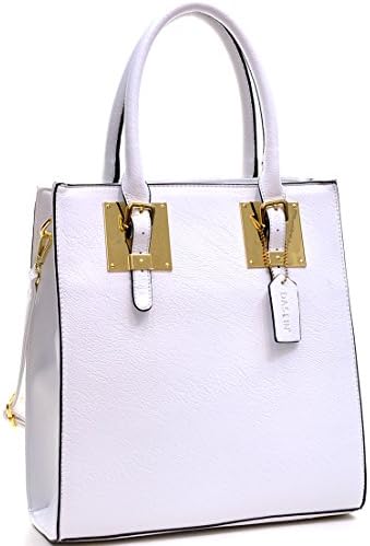 Dasein Structured Faux Leather Tote Satchel Bag with Gold-Tone Accent - White