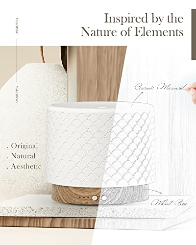 Difusor de Aceites Esenciales Cerámico 280ml para habitaciones grandes y comerciales. Humidificador ultrasónico 2.4MHz, luz decorativa, niebla pulsada/continua, temporizador y apagado automático.