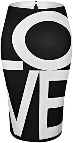 Stormmall Women Print Midi Pencil Skirt For Office Wear (L, Black-Love Letter)