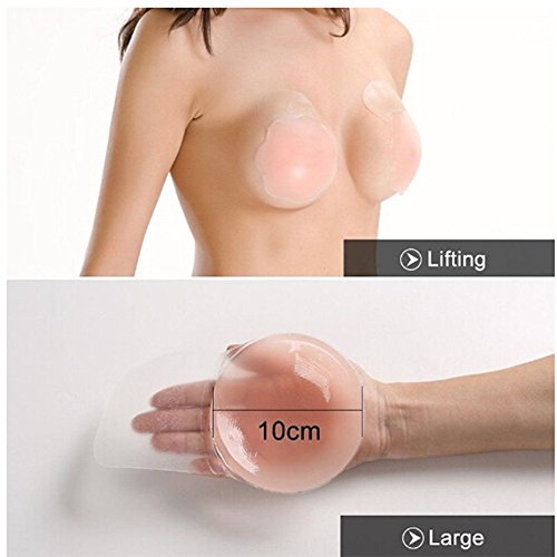 Buyeverything Reusable Silicone Nipplecovers 1 Pair Adhesive Nippleless Pasties Breast Round Petals Invisible Nipple Covers Breast Lift Tape Bra Bare Lift Pasties - 4 inch (A)