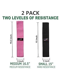 MUZII - Juego de 2 bandas de ejercicio de tela para fitness, crossfit, estiramiento, entrenamiento de fuerza, terapia física con bolsa de malla