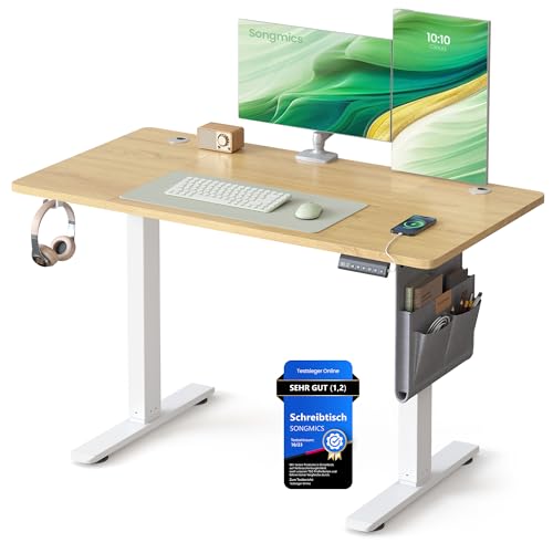SONGMICS LSD132YA01 Height Adjustable Electric Desk 120 x 60 cm 4 Height Memory Function USB-C Port Gold Oak