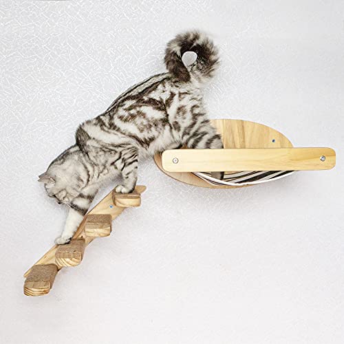 HOCCO Cat Scratching Furniture Wall Shelves – Mounted Climbing Shelf Perches for Indoor Cats, Mount Perch Four Steps Stairs Ladder with Jute Scratcher (Left), T-1SL