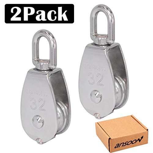 2Pcs - Ansoon 32MM Single Pulley Block 304 Stainless Steel Tackle Pulley Wear-Resistance Pulley Roller Smooth Wire Rope Cable Loading - Thumbnail 7