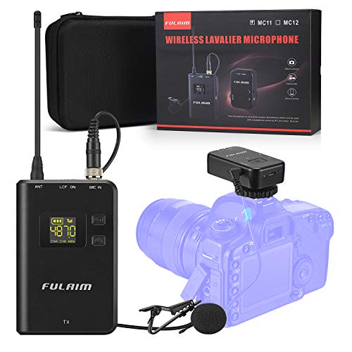 FULAIM UHF Wireless Lavalier Microphone System Lapel Mic for Dslr Camera iPhone Android Phones, Professional Microphone Device for Video Recording, Interview, Youtube and Vlog(MC11)
